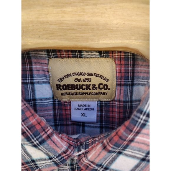 Roebuck and Co. Western Fashion Snap Red Plaid Short Sleeve XL Shirt - Picture 4 of 4